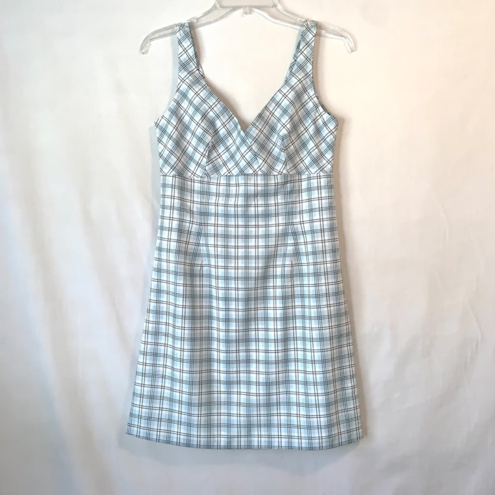 Oasis Blue Plaid Sleeveless Lined Dress Size XS